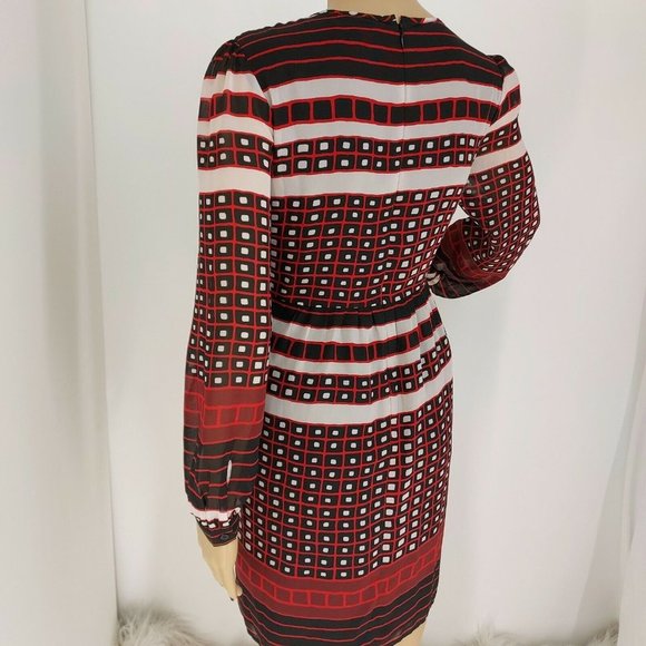"LOFT" MULTICOLOR GEO TIE NECK PLEATED A LINE SKIRT DRESS SZ: SP NWT - Picture 4 of 5